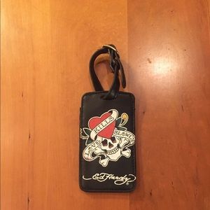 Vintage Ed Hardy leather luggage tag